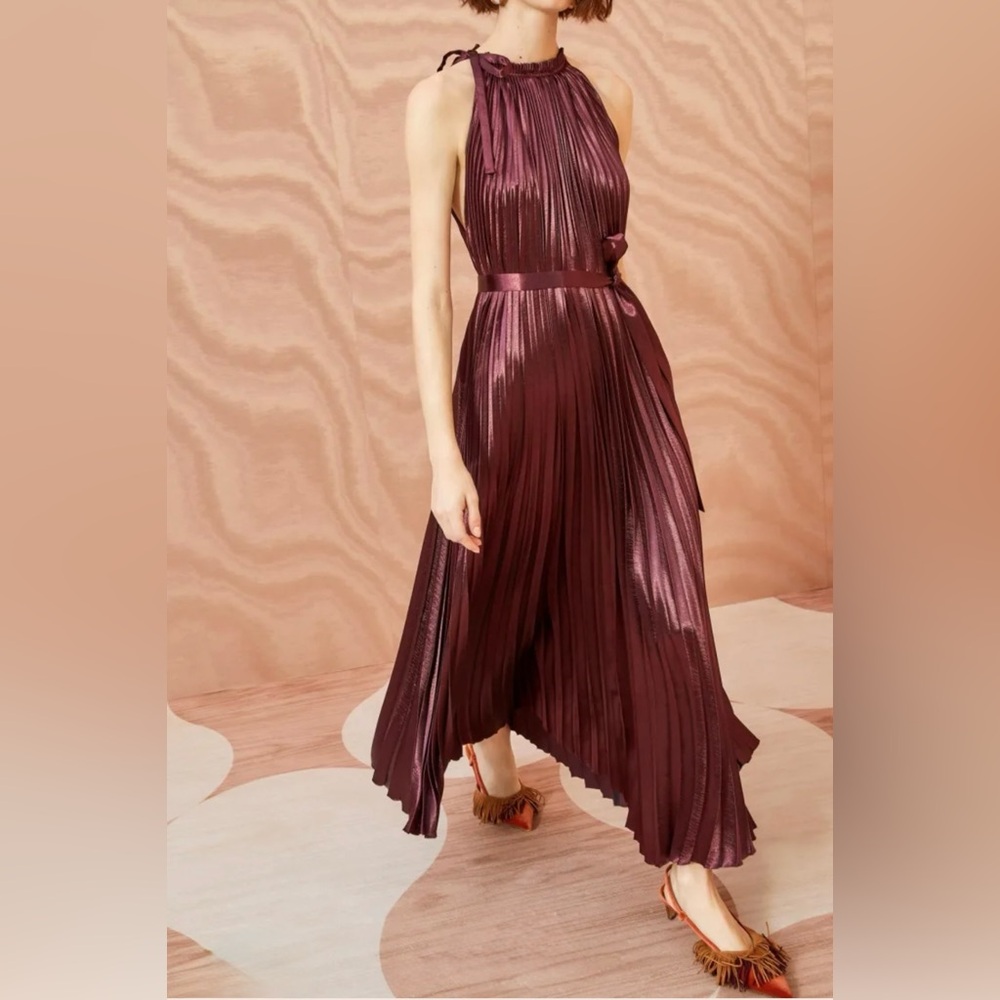 Ulla Johnson Amico Mahogany Pleated Halter Maxi Dress size 6